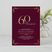 60 & Fabulous Burgundy & Gold Calligraphy Geburtst Folieneinladung (Stehend vorne)