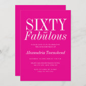 60 & Fabulous Chic Hot Pink 60th Birthday Einladung (Vorne/Hinten)