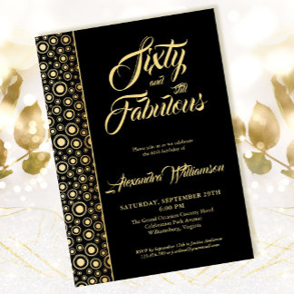 60 & Fabulous Elegant Black Gold 60. Geburtstag Einladung