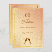 60 & Fabulous Geburtstag Goldblasen Einladung Postkarte (Vorne/Hinten)