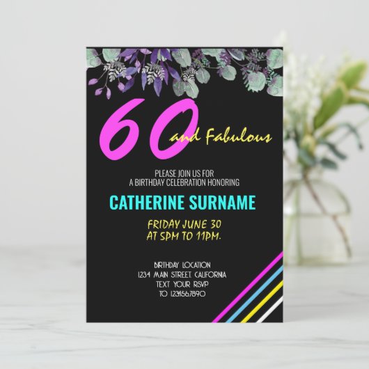 60. Fabulous Geburtstagsfeier Einladung (Stehend Vorderseite)