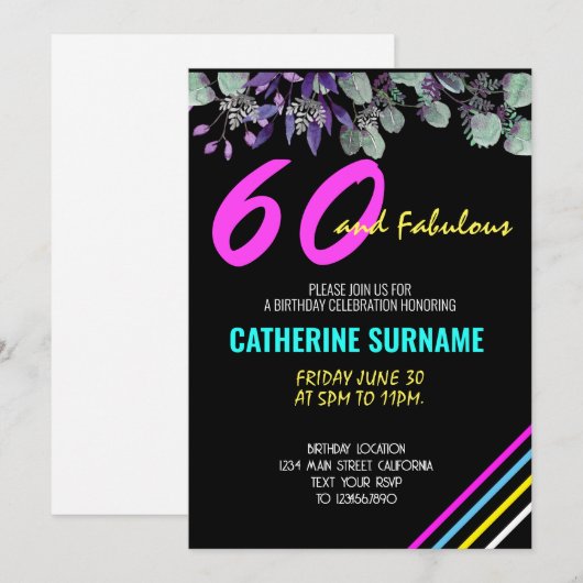 60. Fabulous Geburtstagsfeier Einladung (Vorne/Hinten)