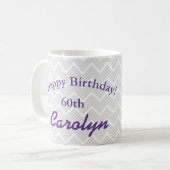 60 & Fabulous! Lila Glitzer Sixtieth Birthday Kaffeetasse (Vorderseite Links)