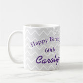 60 & Fabulous! Lila Glitzer Sixtieth Birthday Kaffeetasse (Links)