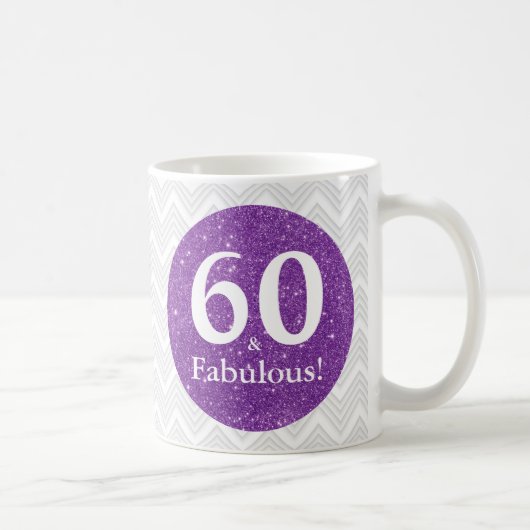 60 & Fabulous! Lila Glitzer Sixtieth Birthday Kaffeetasse (Rechts)