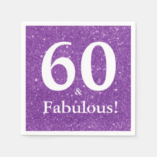 60 & Fabulous! Lila Glitzer Sixtieth Birthday Serviette