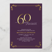 60 & Fabulous Lila & Gold Calligraphy Birthday F Folieneinladung (Vorderseite)
