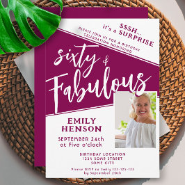 60 & Fabulous Magenta Photo 60th Birthday Surprise Einladung