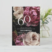 60 & Fabulous Moody Burgundy Blush Botanical Einladung (Stehend Vorderseite)