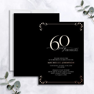 60 & Fabulous Schwarze Rosen-Gold-Kalligrafie-Gebu Folieneinladung
