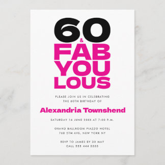 60 & Fantastisch Fette Rosa Typografie 60. Geburts Einladung