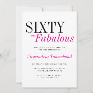 60 & Fantastische moderne pinke Typografie 60. Geb Einladung