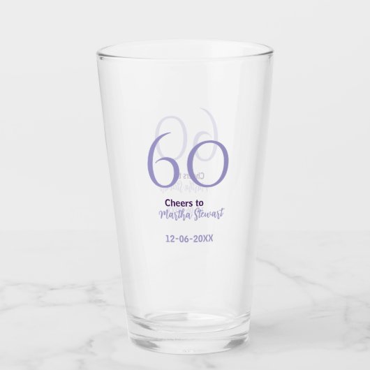 60 & fantastischer Geburtstag lila fett Name Datum Glas (Vorderseite)