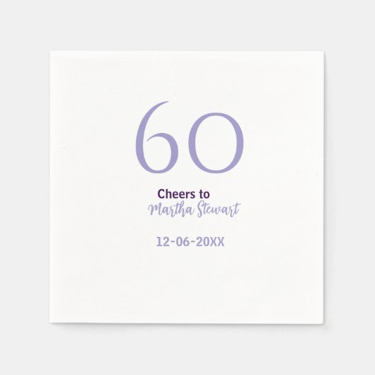 60 & fantastischer Geburtstag lila fett Name Datum Serviette (Vorderseite)