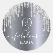 60 fantastischer Geburtstag Sparkling Glitzer Silb Runder Aufkleber (Vorderseite)