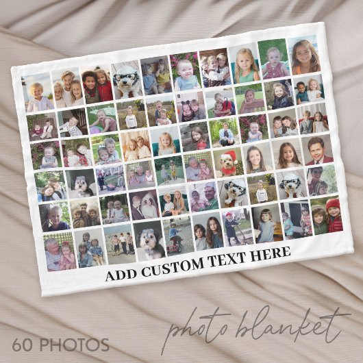 60-Foto-Collage-Raster - Schwarz mit weißem Text Fleecedecke