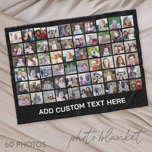60-Foto-Collage-Raster - Schwarz mit weißem Text Fleecedecke