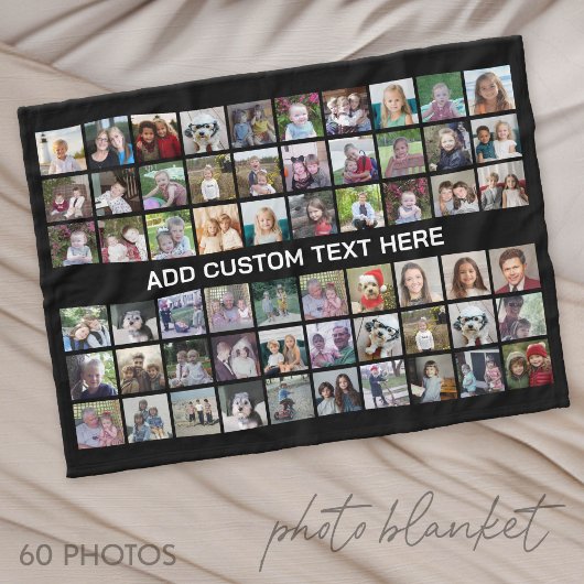 60-Foto-Collage-Raster - Schwarz mit weißem Text Fleecedecke