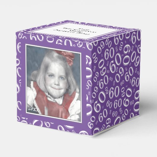 60. Foto Keepake - Lila/weiß Zahlenmuster Geschenkschachtel (Rückseite)