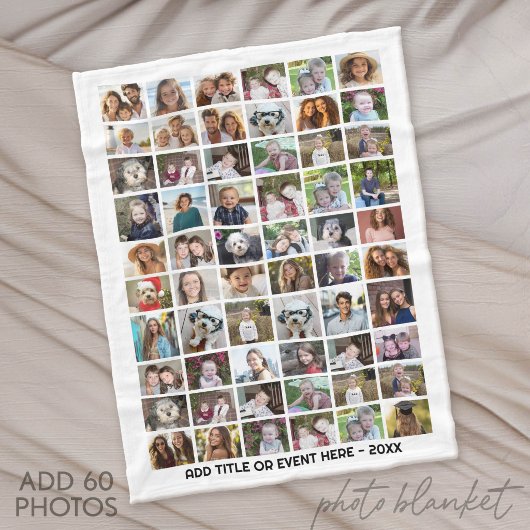 60-Foto-Raster - Benutzerdefinierter Text - Weiß Fleecedecke