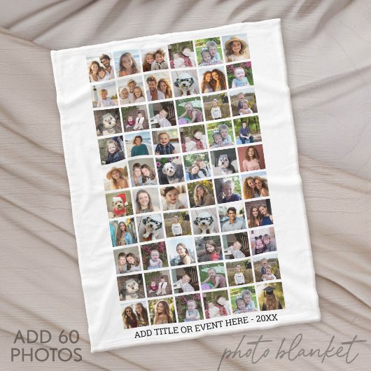 60-Foto-Raster - Benutzerdefinierter Text - Weiß Fleecedecke