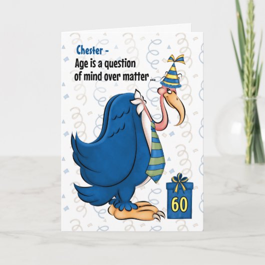 60. Funny Birthday Blue Buzzard mit Name Karte (Vorderseite)