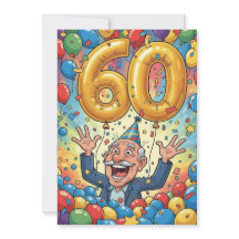 60. Funny Opa in Birthday Card Ballon Dusche