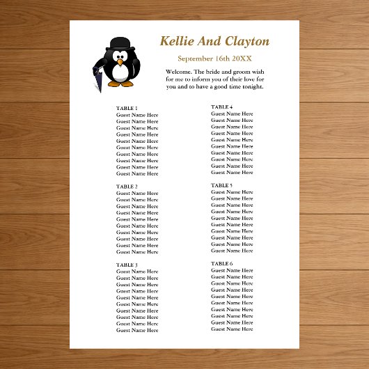 60 Funny Pinguin Greeter Wedding Seating Chart Poster