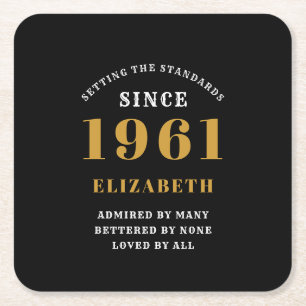 60. Geburtstag 1961 Black Gold Lady personalisiert Rechteckiger Pappuntersetzer