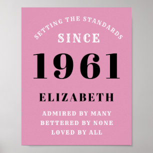 60. Geburtstag 1961 Personalisierte Pink Black Lad Poster
