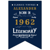 60. Geburtstag 1962 Blue Gold Add Name Retro Wimpelkette (Erste Fahne)