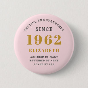 60. Geburtstag 1962 Elegant Gold Pink Gray Button