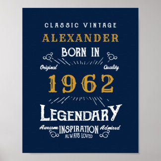 60. Geburtstag 1962 Name Legendary Blue Gold hinzu Poster