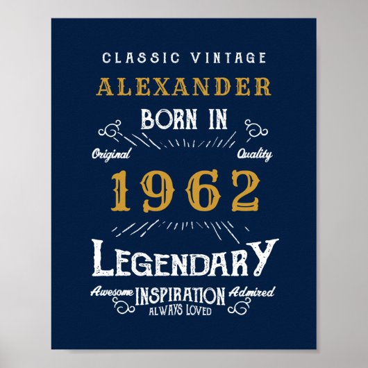 60. Geburtstag 1962 Name Legendary Blue Gold hinzu Poster (Vorne)