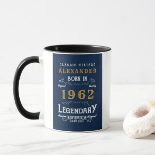 60. Geburtstag 1962 Name Vintag Blue Gold hinzufüg Tasse