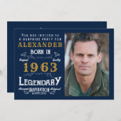 60. Geburtstag 1963 Legend Retro Blue Gold Einladung (Vorne/Hinten)