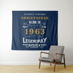 60. Geburtstag 1963 Name Legend Blue Gold Retro hi Wandteppich