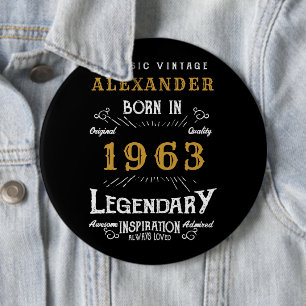 60. Geburtstag 1963 Namen eintragen Schwarz Gold L Button