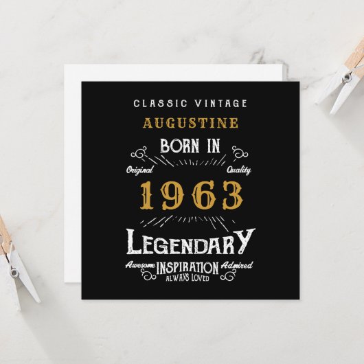 60. Geburtstag 1963 Retro Black Gold Grußkarte Karte (Vorderseite/Rückseite Beispiel)