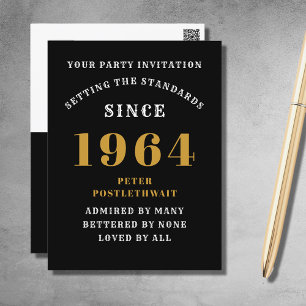 60. Geburtstag 1964 Schwarze Goldene Einladung Postkarte
