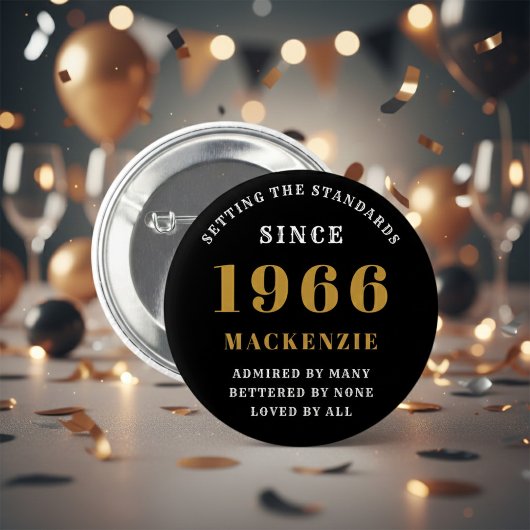 60. Geburtstag 1966 Elegant Chic Schwarz Gold Button