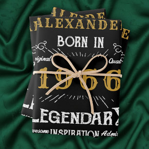 60. Geburtstag 1966 Legende Vintage Schwarz Geschenkpapier Set