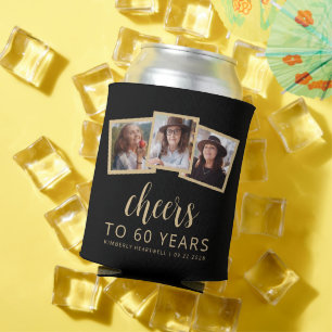 60. Geburtstag 3-Foto Schwarz Gold Schrift Cheers Dosenkühler