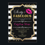 60. Geburtstag - 60. Fabelhaftes schwarzes Rosa Go Einladung<br><div class="desc">Einladung zum 60. Geburtstag. Elegantes Schwarz-weißes Design mit Imitate Glitzer Gold. Verfügt über rosa Lippen Kuss,  Schwarz-weiße Streifen,  Konfetti und Skript-Schriftart. Ideal für eine elegante Geburtstagsfeier. Sechzig Fabulous! Nachricht,  wenn Sie weitere Anpassungen benötigen.</div>