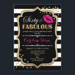 60. Geburtstag - 60. Fabelhaftes schwarzes Rosa Go Einladung<br><div class="desc">Einladung zum 60. Geburtstag. Elegantes Schwarz-weißes Design mit Imitate Glitzer Gold. Verfügt über rosa Lippen Kuss,  Schwarz-weiße Streifen,  Konfetti und Skript-Schriftart. Ideal für eine elegante Geburtstagsfeier. Sechzig Fabulous! Nachricht,  wenn Sie weitere Anpassungen benötigen.</div>