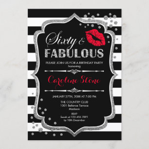 60. Geburtstag - 60. Fabulous Black Red Silver Einladung