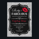 60. Geburtstag - 60. Fabulous Black Red Silver Einladung<br><div class="desc">Einladung zum 60. Geburtstag. Elegantes Schwarz-weißes Design mit Imitaten Glitzer Silber. Enthält rote Lippen Kuss,  Konfetti und Skript-Schriftart. Ideal für eine elegante Geburtstagsfeier. Sechzig Fabulous! Nachricht,  wenn Sie weitere Anpassungen benötigen.</div>
