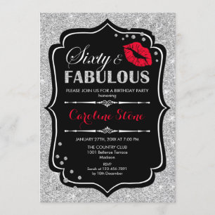60. Geburtstag - 60. Fabulous Black Red Silver Einladung