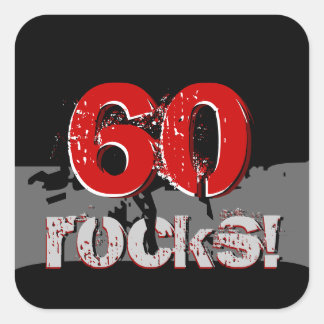 60. Geburtstag - 60 Rocks! Grunge Rot und Schwarz Quadratischer Aufkleber
