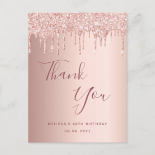 60. Geburtstag 60 Rose Gold Glitzer Tropfen vielen Postkarte